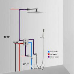 10Brushed Nickel Rainfall Shower Faucet Tub Spout High Pressure Tap WithSpray