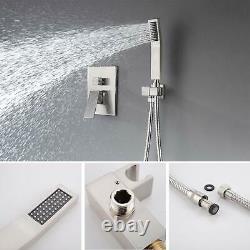 10Brushed Nickel Rainfall Shower Faucet Tub Spout High Pressure Tap WithSpray
