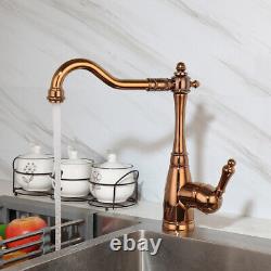 11 Rose Gold Kitchen Sink Mixer Faucets Swivel Spout Single Knob Deck Mount Tap