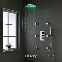 12LED Rain Shower Head System Bathroom Faucet Fixture Complete Kit Thermostatic