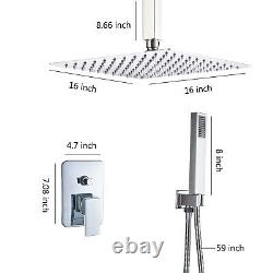 16Chrome Ceiling Mounted Shower System Set Rain Square Shower Head WithSprayer