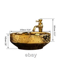 16.4 Gold Ceramic Bathroom Basin Vessel Sink Mixer Faucet Tap Pop-up Drain Set