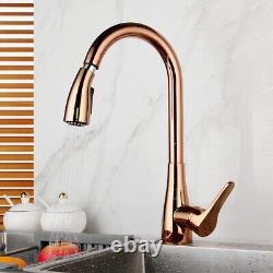 16 Arc Pull Out Kitchen Sink Mixer Faucet Rose Gold Deck Mount Swivel Brass Tap