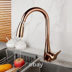 16 Arc Pull Out Swivel Spout Kitchen Sink Mixer Faucet 1 Lever Rose Gold Taps