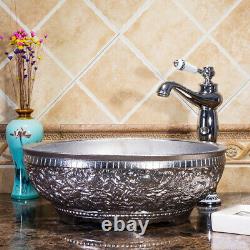 16 Silver Ceramic Bathroom Basin Vessel Sink Mixer Faucet Tap Pop-up Drain Set