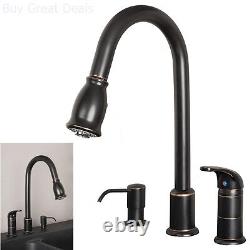 16in Single Handle Pull-Down Kitchen Faucet With Soap Dispenser Decor Set Sink