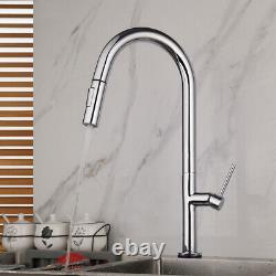 18 Kitchen Sink Mixer Touch Free Hand Sensor Pull Out Faucets Chrome Deck Mount
