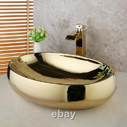 23 Bathroom Sinks Oval Ceramic Vessel Sink Gold Combos Mixer Faucet Drain Set