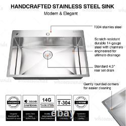 29.5'' TopMount Stainless Steel Kitchen Sink 2-Hole Handmade 16 Gauge with Drain