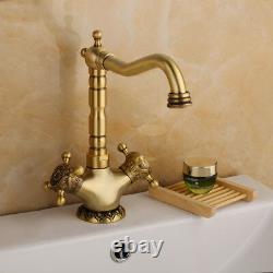 2 Handles Antique Brass Bathroom Basin Single Hole Faucet Vintage Sink Mixer Tap