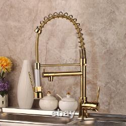2-Way Kitchen Gold Sink Pull Down Faucet Swivel Spout Mixer Taps Deck Mounted