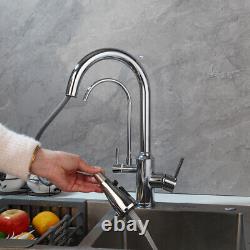 2-Way Pull Out Kitchen Sink Mixer Faucets Purifier Drinking Chrome Water Spout