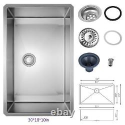 30x18x10 Stainless Steel Single Bowl Topmount / Undermount Kitchen Sink NEW
