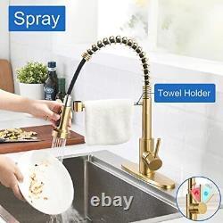 360° Swivel Gold Kitchen Faucet Brushed Gold Pull Down Spring Sink Mixer Taps