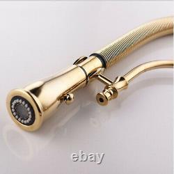 360° Swivel Kitchen Sink Mixer Pull Out Spray White Neck Faucet Brass Tap Gold