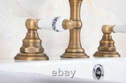 3 Holes Vintage Brass Bathroom Sink Mixer Tap Widespread Basin Faucet Pan072