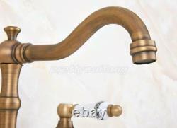 3 Holes Vintage Brass Bathroom Sink Mixer Tap Widespread Basin Faucet Pan072