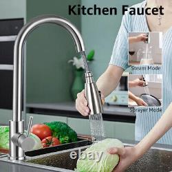 4EG Kitchen Faucet with Sprayer Pull Down Swivel Spout Brushed Nickel Mixer Tap