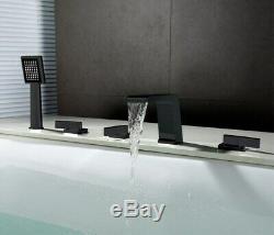 5pcs Set Waterfall Bathtub Faucet Widespread Tub Sink Mixer Taps Black Brass