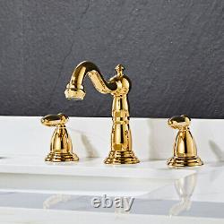 6 Gold Bathroom Sink Faucet Widespread Three HolesTwo Handles Mixer Tap