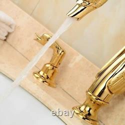 8Widespread Waterfall Bathroom Sink Faucet 3-Hole Swan Basin Mixer Tap Gold