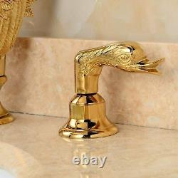8Widespread Waterfall Bathroom Sink Faucet 3-Hole Swan Basin Mixer Tap Gold
