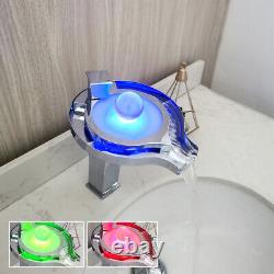 9.6inch LED Water Power Waterfall Bathroom Sink Mixer Tap Chrome Basin Faucet