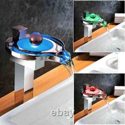 9.6inch LED Water Power Waterfall Bathroom Sink Mixer Tap Chrome Basin Faucet