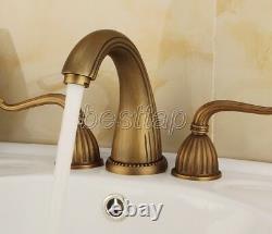 Antique Brass 3 Holes Basin Widespread Bathroom Faucet Sink Mixer Tap snf027
