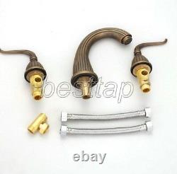 Antique Brass 3 Holes Basin Widespread Bathroom Faucet Sink Mixer Tap snf027