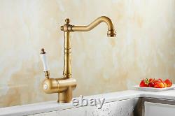 Antique Brass Basin Mixer Sink Kitchen Faucet Tap White Ceramic Handle US