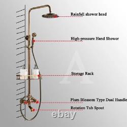 Antique Brass Bathroom Shower Faucet Set 8Rainfall Head Mixer Tub Spout withShelf