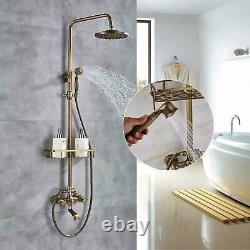 Antique Brass Bathroom Shower Faucet Set 8Rainfall Head Mixer Tub Spout withShelf