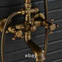 Antique Brass Bathroom Shower Faucet Set Shower Fixture Rainfall Head Tub Spout