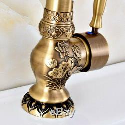 Antique Brass Carved Bathroom / Kitchen Sink Swivel Faucet Mixer Tap fsf127