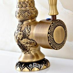 Antique Brass Carved Bathroom / Kitchen Sink Swivel Faucet Mixer Tap fsf127