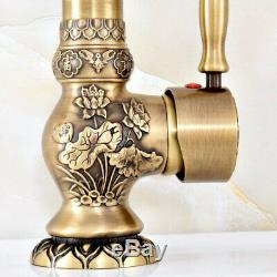 Antique Brass Carved Bathroom / Kitchen Sink Swivel Faucet Mixer Tap fsf128