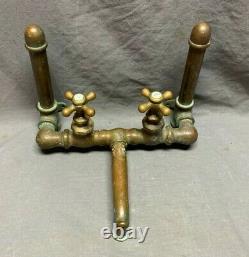 Antique Brass Faucet Early Kitchen Sink Utility Tub Wall Mount Vtg Tap 212-20J