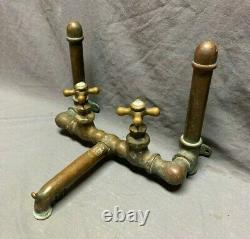 Antique Brass Faucet Early Kitchen Sink Utility Tub Wall Mount Vtg Tap 212-20J