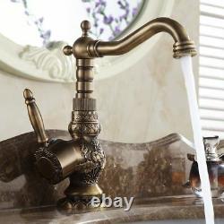 Antique Brass Kitchen Bathroom Faucet Mixer Tap Deck Mounted Single Handle