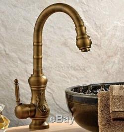 Antique Brass Kitchen Sink Bathroom Basin Mixer Tap Faucet Swivel Spout Esf001