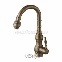 Antique Brass Kitchen Sink Bathroom Basin Mixer Tap Faucet Swivel Spout Esf001