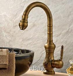 Antique Brass Kitchen Sink Bathroom Basin Mixer Tap Faucet Swivel Spout Esf001 