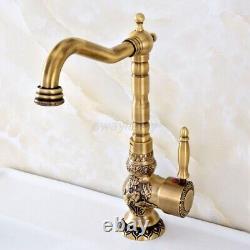 Antique Brass Kitchen Sink Swivel Mixer Tap Vanity Basin Faucet Deck Mounted