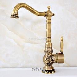 Antique Brass Kitchen Sink Swivel Mixer Tap Vanity Basin Faucet Deck Mounted