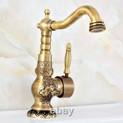 Antique Brass Swivel Kitchen Bathroom Faucet Single Handle Hole Sink Mixer Tap