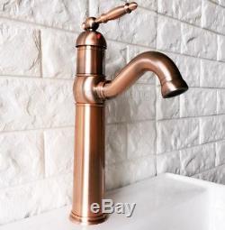 Antique Red Copper Ceramic handle Kitchen Sink Faucet Mixer Basin Tap Unf409 