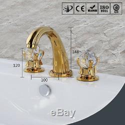 Antique Gold Brass Bathroom Basin Sink Waterfall Mixer Tap Faucet Cystal Handles