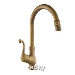Antique Kitchen Brass Swivel Spout Faucet Single Handle Vessel Sink Mixer Tap US