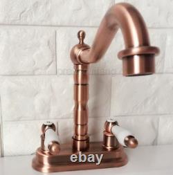 Antique Red Copper Swivel Spout Kitchen Sink Faucet Mixer Basin Tap Prg043